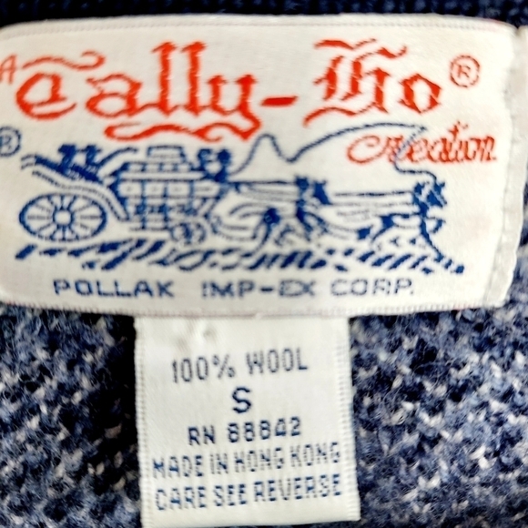 VTG Tally Ho 100% Wool Button Cardigan Sweater Blue Small Made in Hong Kong EUC - Picture 10 of 10